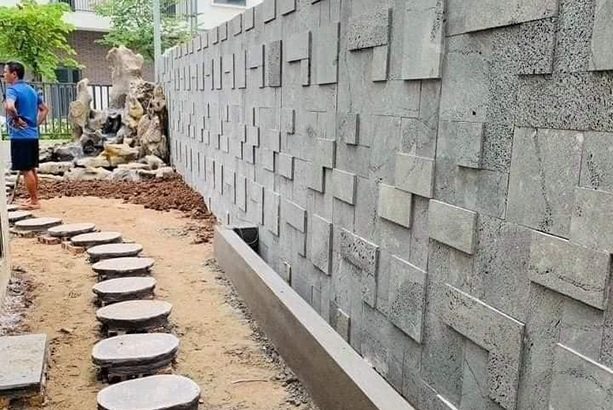 Đá ong xám hay đá núi lửa ốp tường 3d được sử dụng để ốp tiểu cảnh, tường rào trang trí